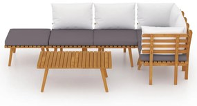 Set mobilier de gradina cu perne, 6 piese, lemn masiv acacia masa + 2x colt + 2x mijloc + suport pentru picioare, 1