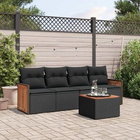 3227455 vidaXL Set mobilier de grădină cu perne, 5 piese, negru, poliratan