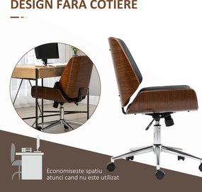 Vinsetto Scaun de birou Vintage, căptușit, din piele ecologică, lemn și oțel, 53x60x86-96 cm, negru și maro închis | Aosom Romania