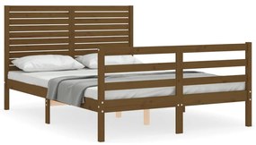 3194999 vidaXL Cadru de pat cu tăblie, dublu mic, maro miere, lemn masiv