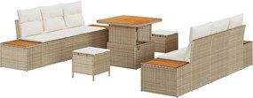 vidaXL Set de canapele pentru grădină cu pernă 9 pcs Bej Rattan poli