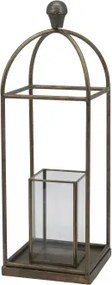 Felinar din alamă antichizată, cu suport din sticlă și fier, H61/L20/W20 cm