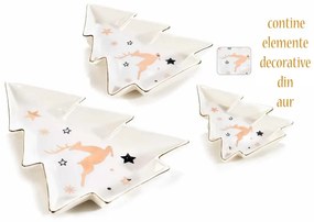 Set 3 platouri din ceramica alba model ren 20x23 cm