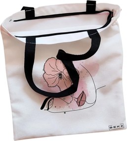 Sacosa de Panza pentru Cumparaturi, Geanta Tote, model Floral Line, Cu fermoar, 38x34.5 cm, Alba, BEKZ®