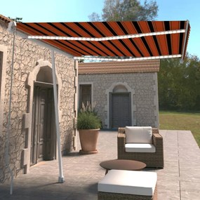 vidaXL Copertină retractabilă manual cu LED portocaliu&amp;maro 300x250 cm