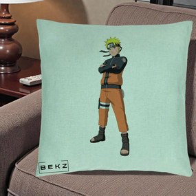 Perna Personalizata Naruto Uzumaki Portret Complet, 40x40 cm, Verde Menta, Husa Detasabila, Perna Inclusa, BEKZ®