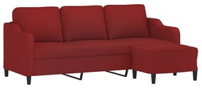 Canapea cu 3 locuri si taburet, rosu vin, 180 cm, textil