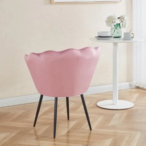 Scaun dining, picioare metalice finisaj negru, tapiterie catifea, Roz