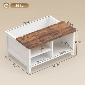HOMCOM Cufăr de Depozitare 80x60x40 cm, cu Capac Rabatabil, Rafturi Deschise și Compartiment Ascuns, Maro Rustic | Aosom Romania