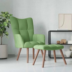 vidaXL Scaun de relaxare cu taburet, verde deschis, catifea