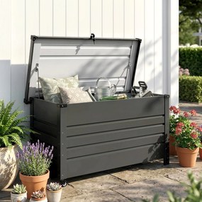 Outsunny Ladă 430L, Recipient Metalic cu Capac Blocabil, Roți, Mânere Laterale, Gri | Aosom Romania