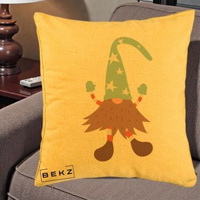 Perna Decorativa Pitic Gnom Nordic cu Cadou Menta, 40x40 cm, Galben, Husa Detasabila, Perna Inclusa, BEKZ®