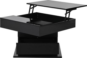 Masă de cafea rotativă 360° cu funcție de ridicare, spațiu de depozitare ascuns și 1 sertar, 70x70x45 cm, Negru