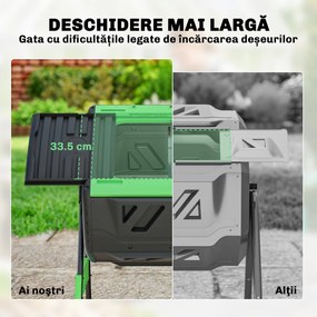 Compostor de Grădină Rotativ Outsunny 200L cu Cameră Dublă, Rotație 360°, Guri de Aerisire, Mănuși, din PP Fără BPA, pentru Compostare Deșeuri Organice din Bucătărie, Grădină și Curte | Aosom Romania