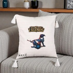 Perna Personalizata League of Legends Yasuo, 40x40 cm, Bej cu Franjuri, Husa Detasabila, Perna Inclusa, BEKZ®