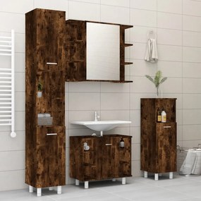3187612 vidaXL Set dulapuri de baie, 4 piese, stejar afumat, lemn prelucrat