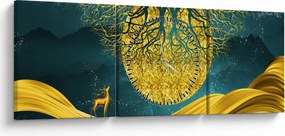 Tablou - Abstract, peisaj auriu (cu ceas) (90x30 cm)