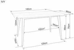 Masa Ivy gri/negru L140xl80 cm