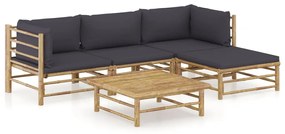 3058194 vidaXL Set mobilier de grădină cu perne gri închis, 5 piese, bambus