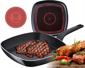 Tigaie grill Tefal B5674053, 26 cm, Acoperire titan, Fund DIFUSSION, Thermo-Signal, Thermo-Spot, Negru