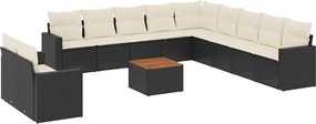 vidaXL Set canapele de grădină, 12 piese, cu perne, negru, poliratan