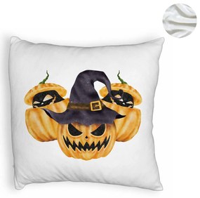 Perna Decorativa Fluffy cu motiv Dovleac de Halloween 3, 40x40 cm, Alba, Husa Detasabila, Burduf