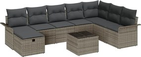 vidaXL Set de canapele pentru grădină cu pernă 9 pcs Gri Rattan poli