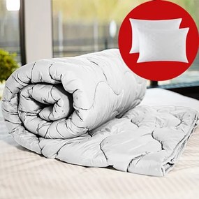 Set pilota iarna, umplutura lana, material policoton, 180x210cm, matlasata, alba, Pucioasa cu 2 perne, matlasate, antialergice, 50x70cm, albe, Pucioasa