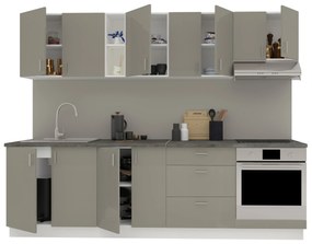 Set Bucatarie Karo V18, Gri Lucios/Alb, MDF, Blat Thermo 28 mm, L 260 cm