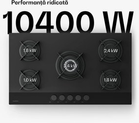 Klarstein Plita pe gaz Velaire, cu 5 arzătoare și aprindere electrică, compatibilă cu gaz natural și GPL, 10400 W, 90 cm.