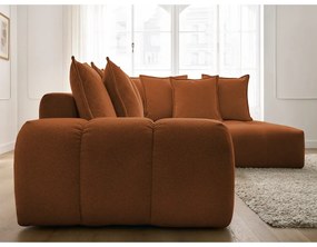 Colțar teracotă extensibil/cu spațiu de depozitare cu tapițerie din chenille (cu colț pe partea dreaptă/în formă de ”L”) Everest – Bobochic Paris