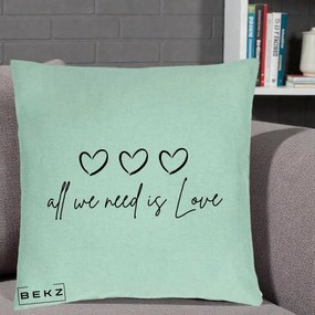 Perna Decorativa All We Need Is Love, 40x40 cm, Verde Menta, Husa Detasabila, Perna Inclusa, BEKZ®