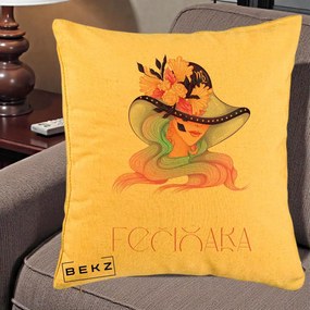 Perna Personalizata Zodie Fecioara, 40x40 cm, Galben, Husa Detasabila, Perna Inclusa, BEKZ®