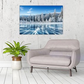 Tablou cu lacul înghețat și copacii înzăpeziți (90x60 cm)