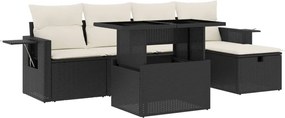 vidaXL Set mobilier de grădină cu perne, 6 piese, negru, poliratan
