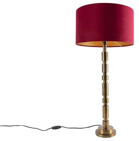 Lampă de masă Art Deco din bronz 35 cm cu abajur din catifea roșie - Torre
