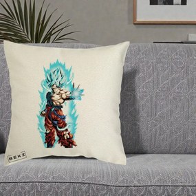 Perna Personalizata Dragon Ball Goku Ultra Instinct Blue, 40x40 cm, Ecru, Husa Detasabila, Perna Inclusa, BEKZ®
