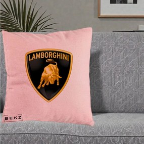 Perna Personalizata cu emblema Lamborghini, 40x40 cm, Roz, Husa Detasabila, Perna Inclusa, BEKZ®