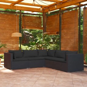 3101696 vidaXL Set mobilier de grădină cu perne, 5 piese, negru, poliratan