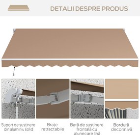 Outsunny Copertină Pliabilă pentru Exterior, Copertină Tip Roll-Up cu Deschidere Manivelă, 350x250 cm, Galben | Aosom Romania