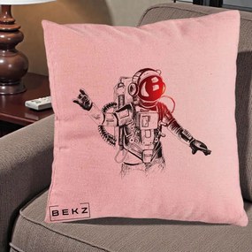Perna Decorativa Astronaut Rock Sketching, 40x40 cm, Roz, Husa Detasabila, Perna Inclusa, BEKZ®