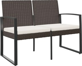 vidaXL Bancă de grădină cu 2 locuri, cu perne, maro, ratan PP