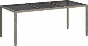 vidaXL Masă de grădină,gri,190x90x75cm sticlă securizată și poliratan