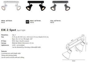 Aplica de perete / tavan cu 2 spoturi directionabile design modern Eik 2 negru