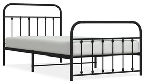 352591 vidaXL Cadru pat metalic cu tăblii de cap/picioare, negru, 100x200 cm