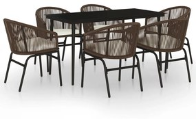 Set mobilier de gradina, 7 piese, maro Maro, Lungime masa 140 cm, 7