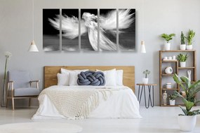 Tablou 5-piese formă de înger în nori în design alb-negru