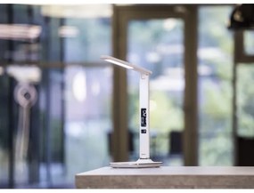 Immax 08934L - LED lampa de masa cu display KINGFISHER LED/9W/230V alba