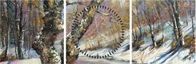 Tablou cu peisaj de iarnă pictat (cu ceas) (90x30 cm)