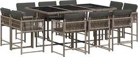 vidaXL Set mobilier de grădină cu perne, 11 piese, gri, poliratan